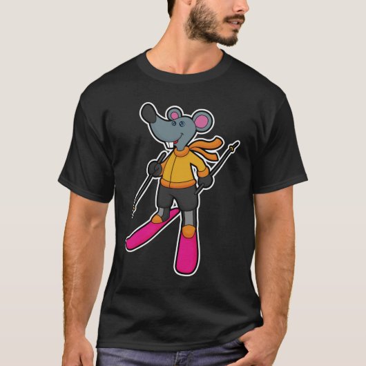Maus als Skifahrer mit Ski T-Shirt (Vorderseite)