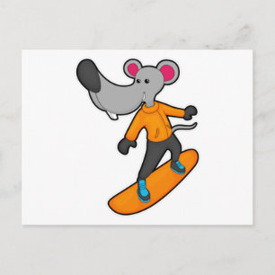 Maus als Snowboarder mit Snowboard Postkarte