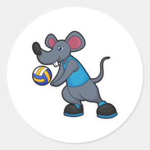 Maus als Volleyballspieler mit Volleyball Runder Aufkleber