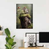Maus auf Baumstumpf Wald Druck, Dark Academia Tier Poster (Heimbüro)