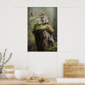 Maus auf Baumstumpf Wald Druck, Dark Academia Tier Poster (Küche)