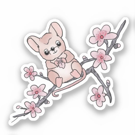 Maus auf Blütenzweig Aufkleber (Vorderseite)