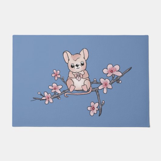 Maus auf Blütenzweig Fußmatte (Vorderseite)