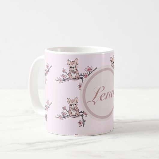 Maus auf Blütenzweig, personalisiert Kaffeetasse (Vorderseite Links)