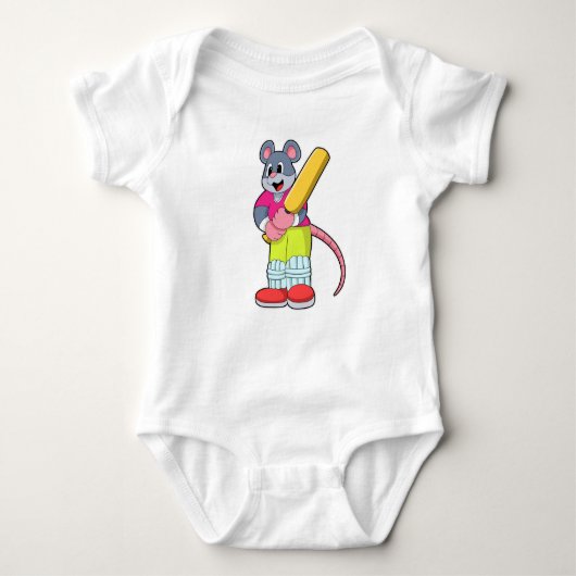 Maus auf Cricket mit Cricket-Fledermaus Baby Strampler (Vorderseite)
