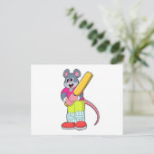 Maus auf Cricket mit Cricket-Fledermaus Postkarte (Stehend Vorderseite)