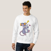 Maus auf Cricket mit Cricket-Fledermaus Sweatshirt (Vorne ganz)