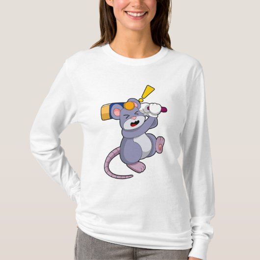 Maus auf Cricket mit Cricket-Fledermaus T-Shirt (Vorderseite)