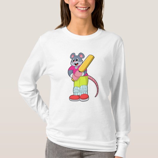 Maus auf Cricket mit Cricket-Fledermaus T-Shirt (Vorderseite)