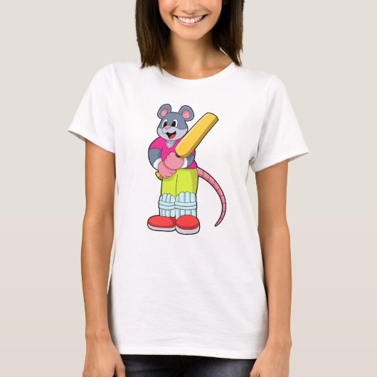 Maus auf Cricket mit Cricket-Fledermaus T-Shirt (Vorderseite)