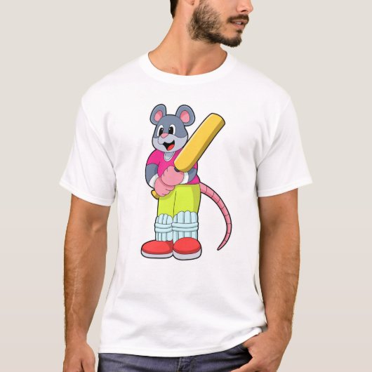 Maus auf Cricket mit Cricket-Fledermaus T-Shirt (Vorderseite)