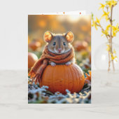 Maus auf einem Autumn Pumpkin Karte (Gelbe Blume)
