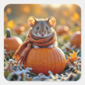 Maus auf einem Autumn Pumpkin Quadratischer Aufkleber (Vorderseite)