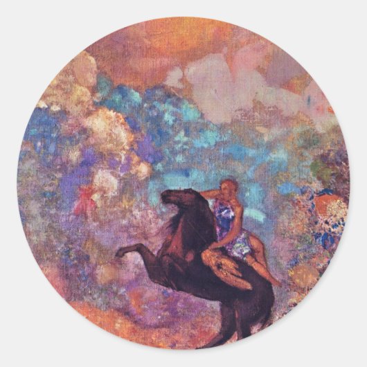 Maus auf Pegasus von Redon Odilon (beste Qualität) Runder Aufkleber (Vorderseite)