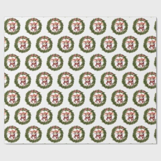 Maus auf Weihnachtskranz Geschenkpapier (Flach)