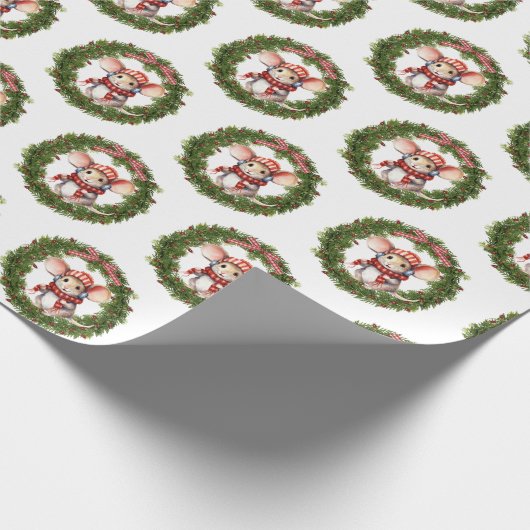 Maus auf Weihnachtskranz Geschenkpapier (Ecke)
