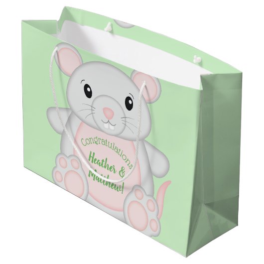 Maus Baby Dusche Große Geschenktüte (Rückseite Schrägansicht)