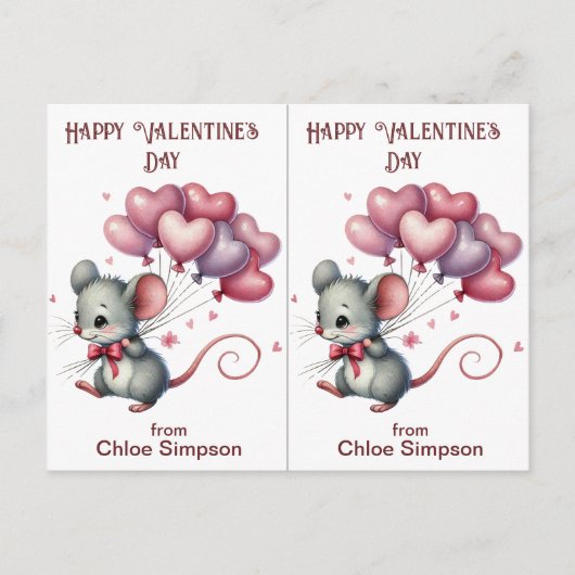 Maus Balloons Kinderkarte Valentine Postkarte (Vorderseite)