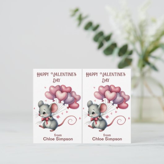 Maus Balloons Kinderkarte Valentine Postkarte (Stehend Vorderseite)