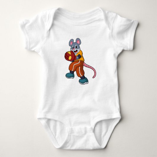 Maus bei Baseball mit Baseball-Handschuh Baby Strampler (Vorderseite)