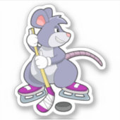Maus bei Eishockey mit Eishockeystick mit Eishocke Aufkleber (Vorderseite)