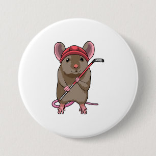 Maus bei Eishockey mit Eishockeystick mit Eishocke Button