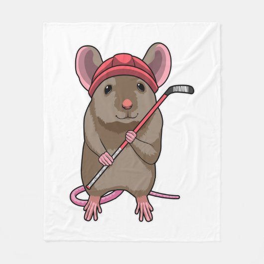 Maus bei Eishockey mit Eishockeystick mit Eishocke Fleecedecke (Vorderseite)