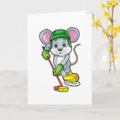 Maus bei Eishockey mit Eishockeystick mit Eishocke Karte (Gelbe Blume)