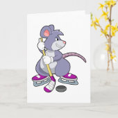 Maus bei Eishockey mit Eishockeystick mit Eishocke Karte (Gelbe Blume)