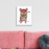 Maus bei Eishockey mit Eishockeystick mit Eishocke Leinwanddruck (Insitu (Wohnzimmer))
