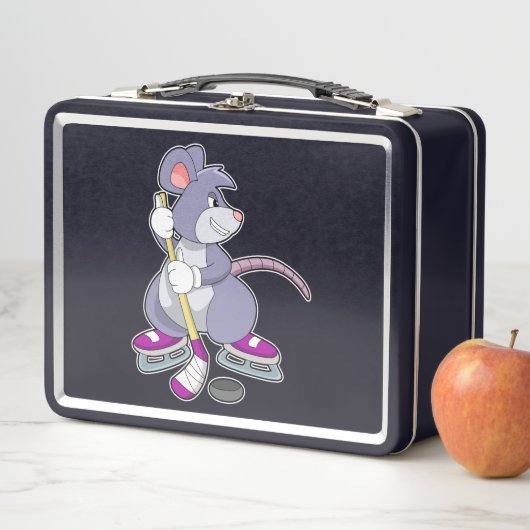 Maus bei Eishockey mit Eishockeystick mit Eishocke Metall Brotdose (Beispiel)