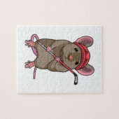 Maus bei Eishockey mit Eishockeystick mit Eishocke Puzzle (Horizontal)