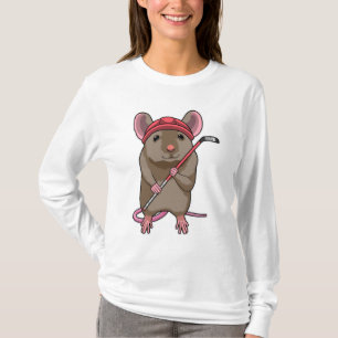 Maus bei Eishockey mit Eishockeystick mit Eishocke T-Shirt