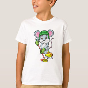 Maus bei Eishockey mit Eishockeystick mit Eishocke T-Shirt