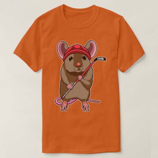 Maus bei Eishockey mit Eishockeystick mit Eishocke T-Shirt (Design vorne)