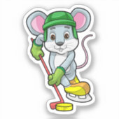 Maus bei Eishockey mit Hockeystick Aufkleber (Vorderseite)
