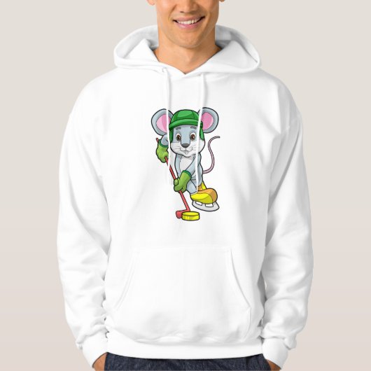 Maus bei Eishockey mit Hockeystick Hoodie (Vorderseite)