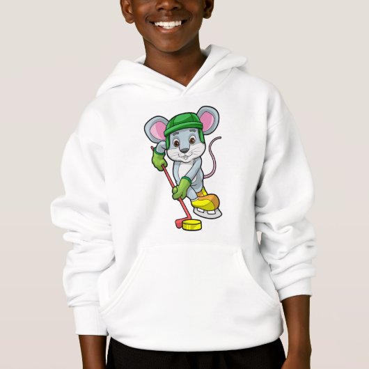 Maus bei Eishockey mit Hockeystick Hoodie (Vorderseite)