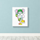 Maus bei Eishockey mit Hockeystick Leinwanddruck (Insitu (Holzboden))