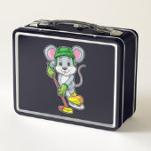 Maus bei Eishockey mit Hockeystick Metall Brotdose (Rückseite)