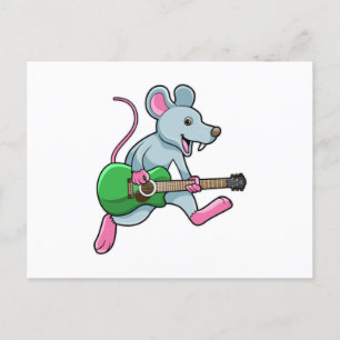 Maus bei Musik mit Gitarre Postkarte