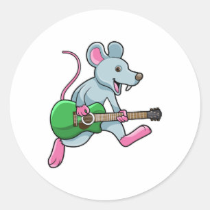Maus bei Musik mit Gitarre Runder Aufkleber