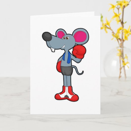 Maus beim Boxen mit Boxhandschuhen Karte (Gelbe Blume)