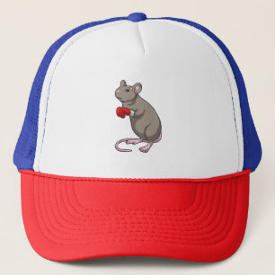 Maus beim Boxen mit Boxhandschuhen Truckerkappe