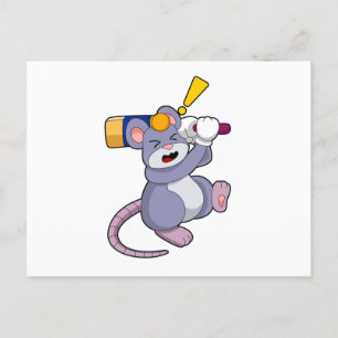 Maus beim Cricket mit Cricket-Schläger Postkarte