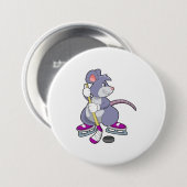 Maus beim Eishockey mit Eishockeyschläger Button (Vorne & Hinten)