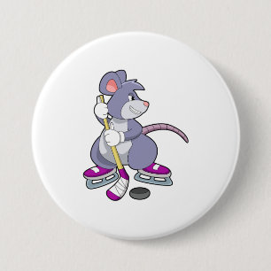 Maus beim Eishockey mit Eishockeyschläger Button