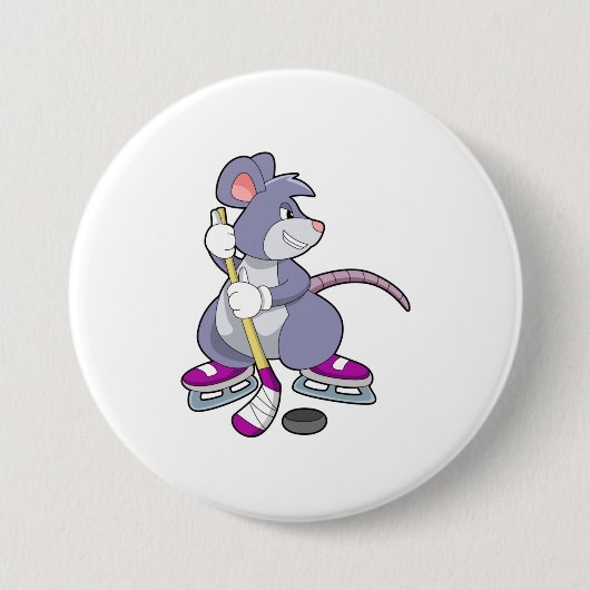 Maus beim Eishockey mit Eishockeyschläger Button (Vorderseite)