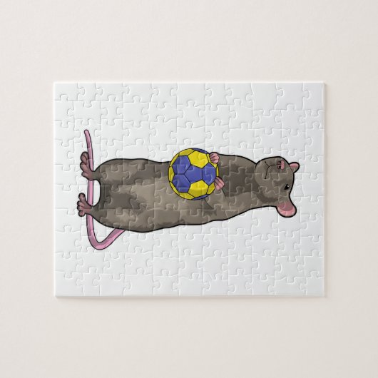 Maus beim Handball Sport Puzzle (Horizontal)