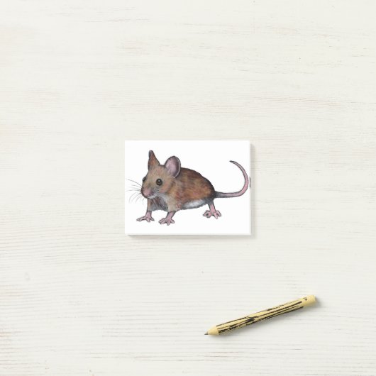 MAUS, Brown-Feld-Mäuseillustration Post-it Klebezettel (Auf Schreibtisch)